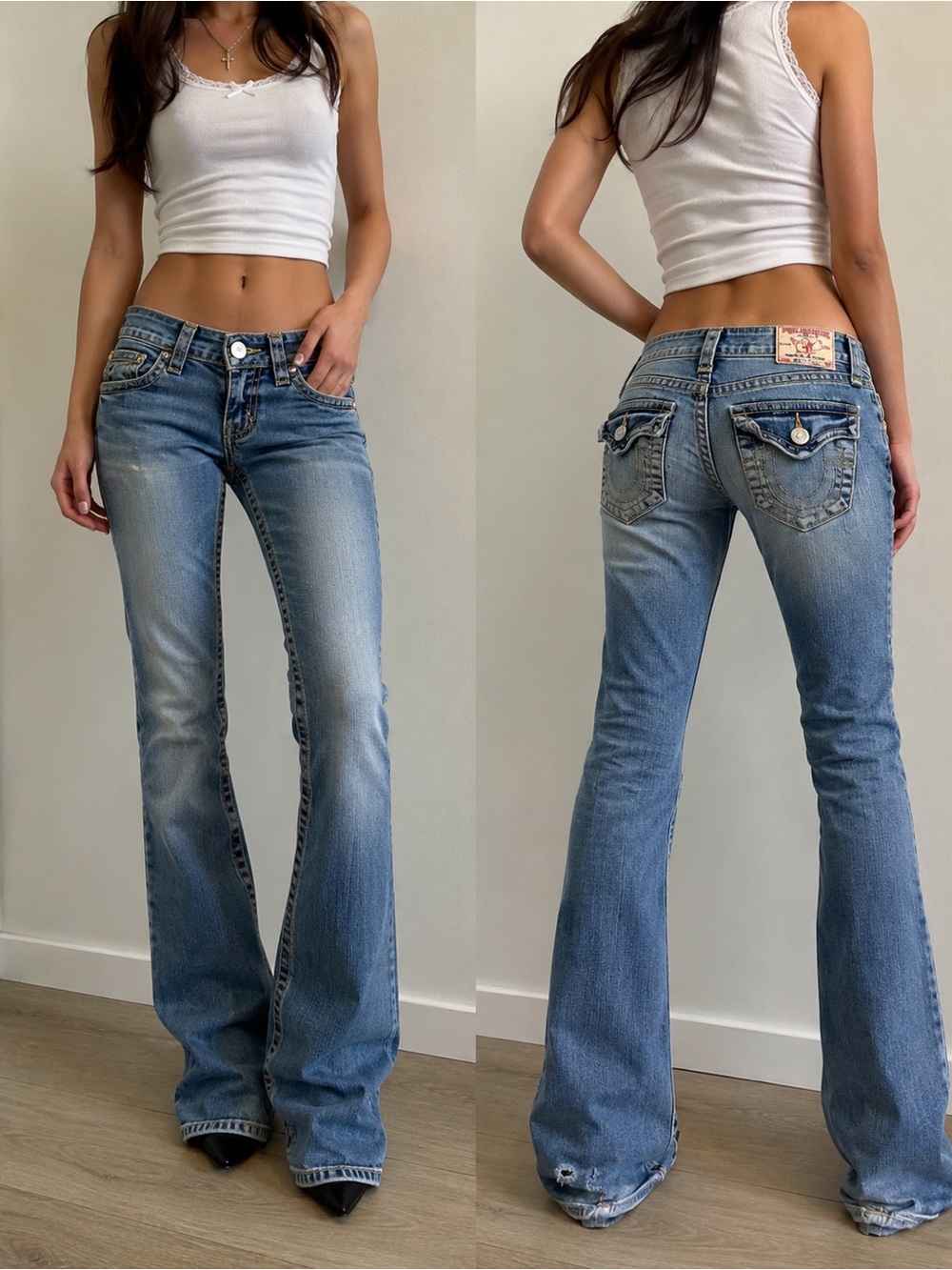 True Religion Joey Bootcut Jeans Women’s 25 Made in USA Y2K Low Rise Flap Pocket